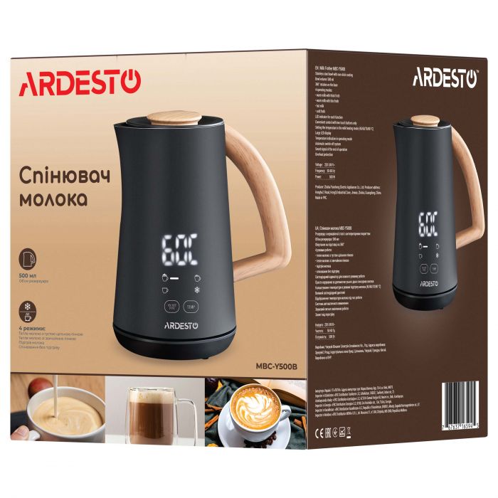 Спінювач-підігрівач ARDESTO 500Вт, ємність резервуару-500мл, LED-дисплей, чорний