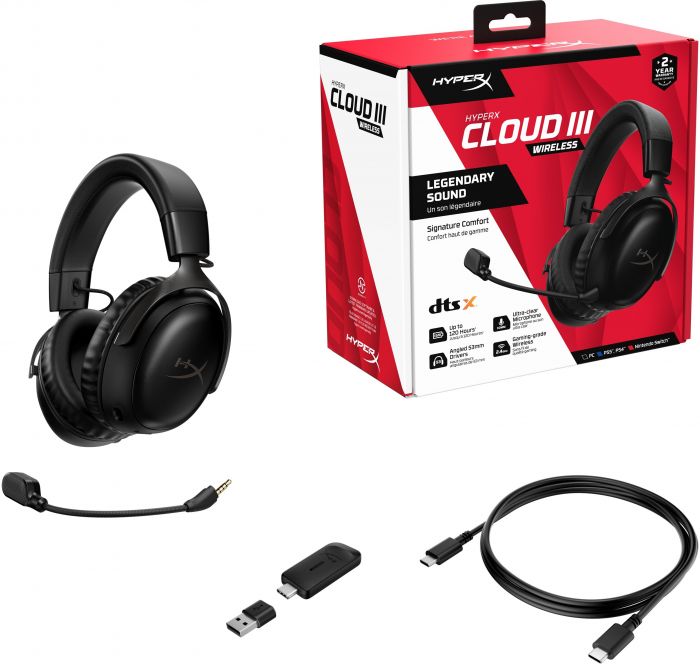 Гарнітура ігрова HyperX Cloud III, WL/USB-A/USB-C, чорний