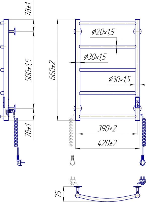 Рушникосушка Mario електрична Класік  НР-I, 650x430x75мм, таймер-регулятор, нерж.сталь, білий глянець