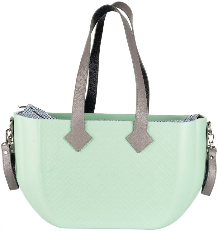 Сумка Nuvita MyMia ручки шкіра, килимок, ремені для коляски, м'ятно-сірий