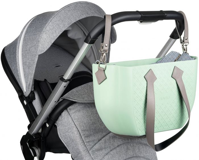 Сумка Nuvita MyMia ручки шкіра, килимок, ремені для коляски, м'ятно-сірий