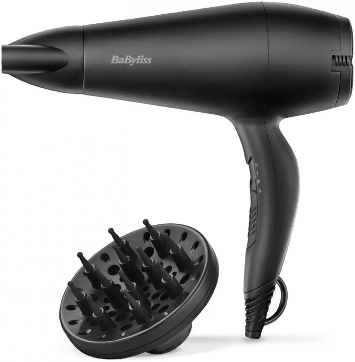 Фен Babyliss, 2000Вт, 2 режими, іонізація, хол. обдув, 2 насадки, чорний