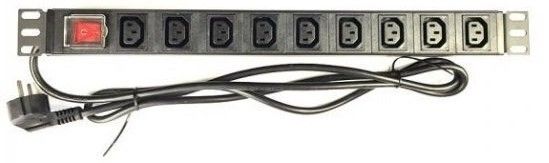 Пристрій розподілу електроживлення MIRSAN 1U, блок 9хC13, без вимикача, вилка Schuko, алюмінієвий корпус, кабель 1.8 м