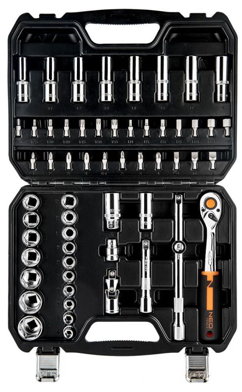 Набір інструментів Neo Tools, Набір торцевих головок, 58шт, 1/2", CrV, кейс