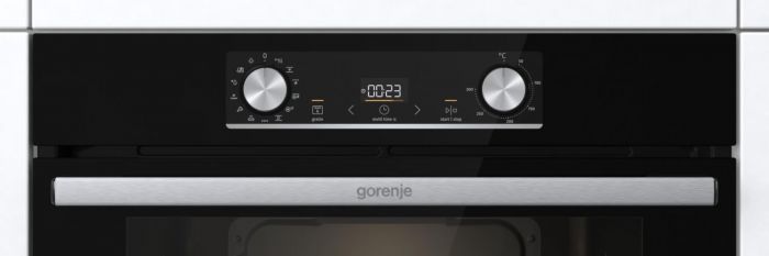 Духова шафа Gorenje електрична, 77л, A+, дисплей, IconLed, пара, макс.темпер.-300, чорний