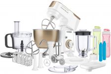 Кухонна машина Sencor 1000Вт, чаша-метал, корпус-пластик, насадок-25, біло-золотий