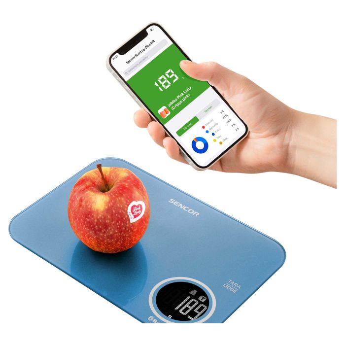 Ваги Sencor кухонні, 5кг, підключення до смартфону, AAAx2, пластик, синій