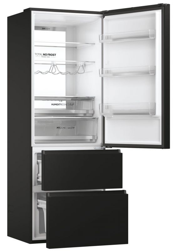 Холодильник Haier багатодверний, 200.6x70х67.5, холод.відд.-343л, мороз.відд.-140л, 3дв., А++, NF, інв., дисплей, зона нульова, чорний