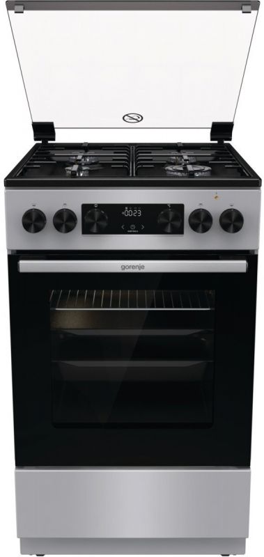 Плита Gorenje комбінована, 70л, 50x60см, дисплей, IconLed, емальовані, сірий
