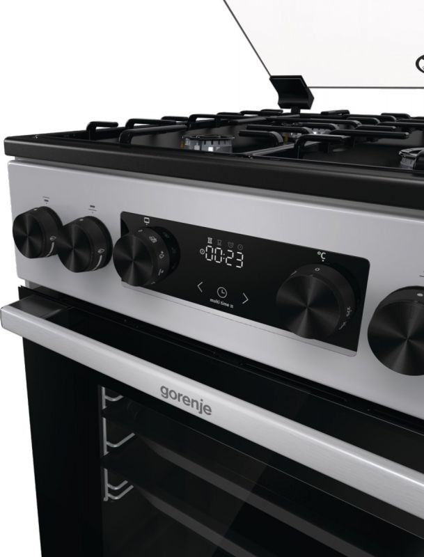 Плита Gorenje комбінована, 70л, 50x60см, дисплей, IconLed, емальовані, сірий