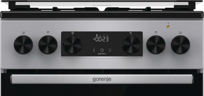 Плита Gorenje комбінована, 70л, 50x60см, дисплей, IconLed, емальовані, сірий