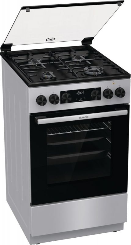 Плита Gorenje комбінована, 70л, 50x60см, дисплей, IconLed, емальовані, сірий
