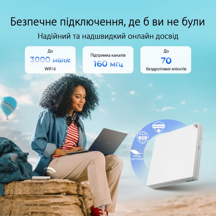 Маршрутизатор ASUS RT-AX57 GO AX3000, 4xGE LAN, 1xGE WAN, MESH EU-UK
