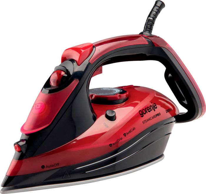 Праска Gorenje, 2800Вт, 350мл, паровий удар -100гр, верт. відпарювання, антинакип, автовідключення, керам. підошва, червоний