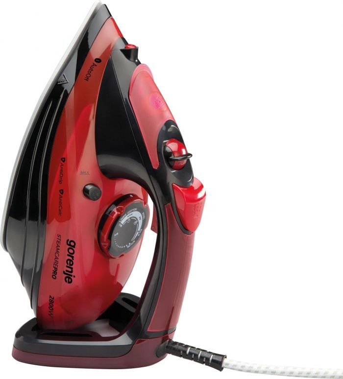 Праска Gorenje, 2800Вт, 350мл, паровий удар -100гр, верт. відпарювання, антинакип, автовідключення, керам. підошва, червоний