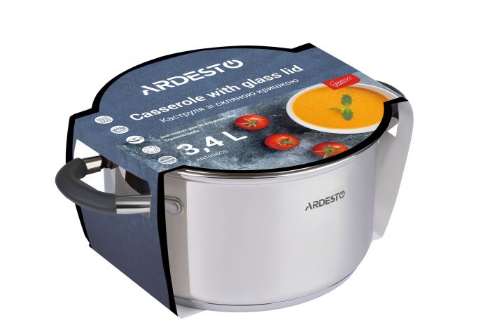 Каструля зі скляною кришкою ARDESTO Gemini Salerno, 3.4л, нержавіюча сталь, силікон