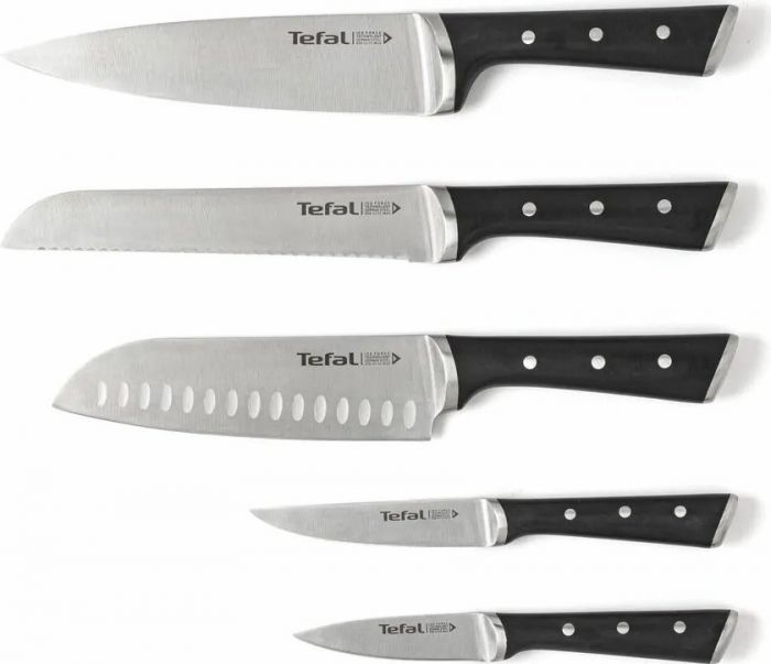 Набір ножів Tefal Ice Force, 5пр., з дерев'яною колодкою, нержавіюча сталь, платик, чорний