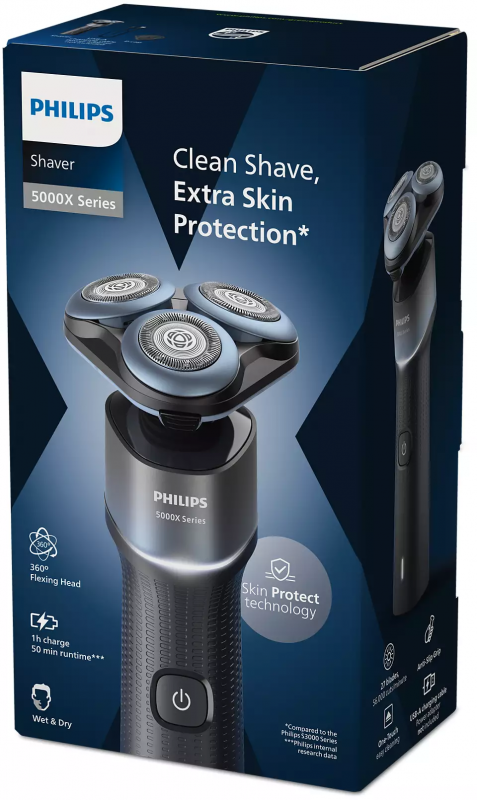 Бритва електр. Philips роторна Series 5000X, 4.5Вт,  бритв.головок-3, Li-Ion, сух.+волог., чорно-синій