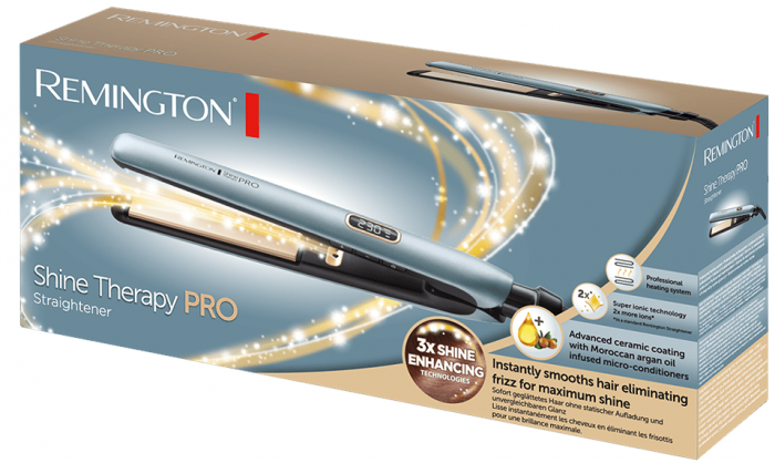 Випрямляч Remington Shine Therapy PRO, 54Вт, темп.режимів-9, 150-230С, дисплей, іонізація, кераміка, блакитний