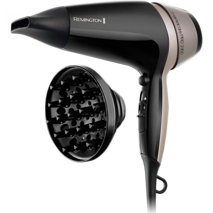 Фен Remington Thermacare Pro, 2100Вт, 3 режими, дифузор,турмалінова  іоніз-я, хол. обдув, чорно-коричневий