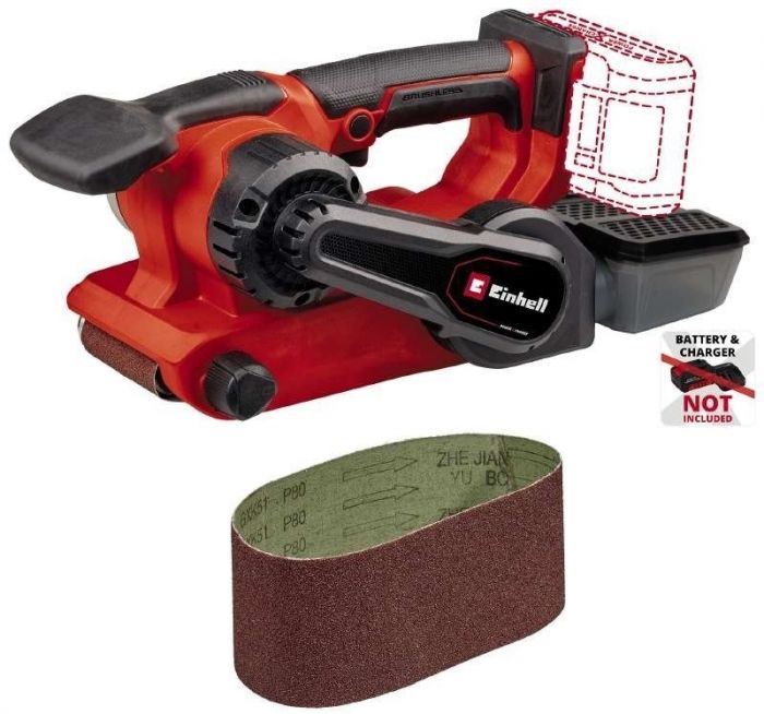 Шліфмашина стрічкова акумуляторна Einhell TP-BS 18/457LI BL - Solo, PXC, 18В, 120-250м•хв, стрічка 457х75мм, безщіткова, 2.58кг, без АКБ і ЗП
