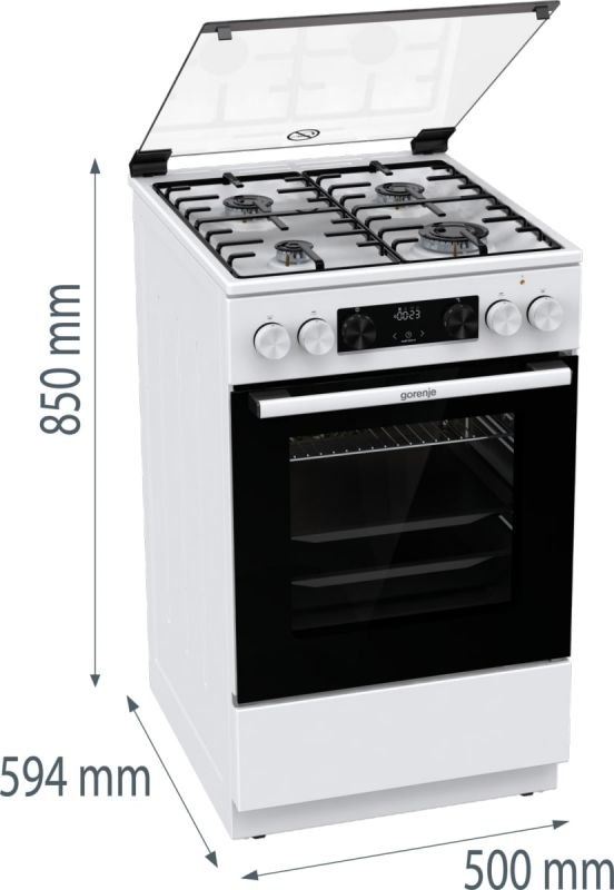 Плита Gorenje комбінована, 70л, 50x60см, дисплей, IconLed, емальовані, білий