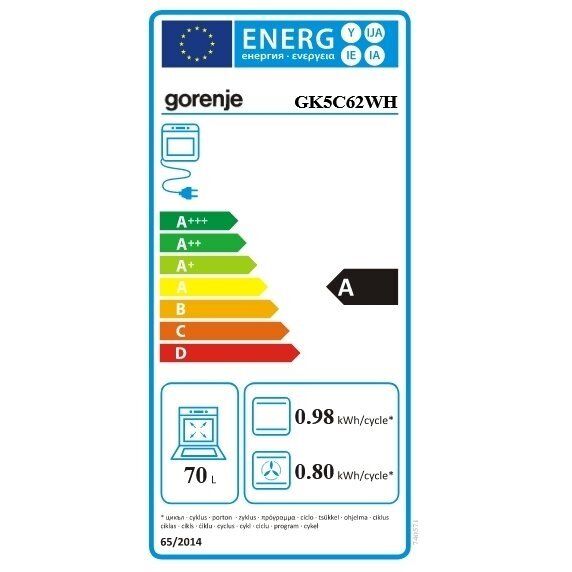 Плита Gorenje комбінована, 70л, 50x60см, дисплей, IconLed, емальовані, білий