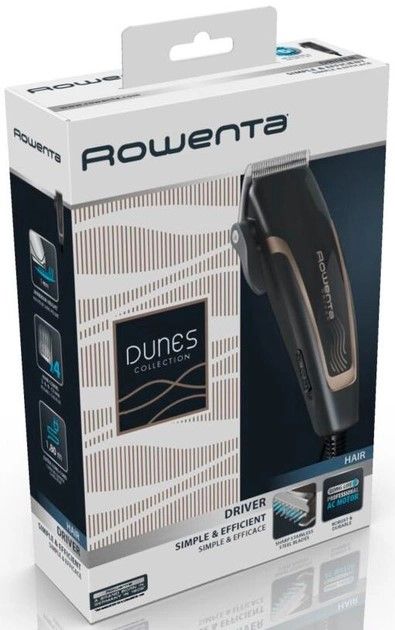 Машинка для стрижки Rowenta Driver, від мережі, роторний мотор, насадок-3, нерж.сталь., чорний
