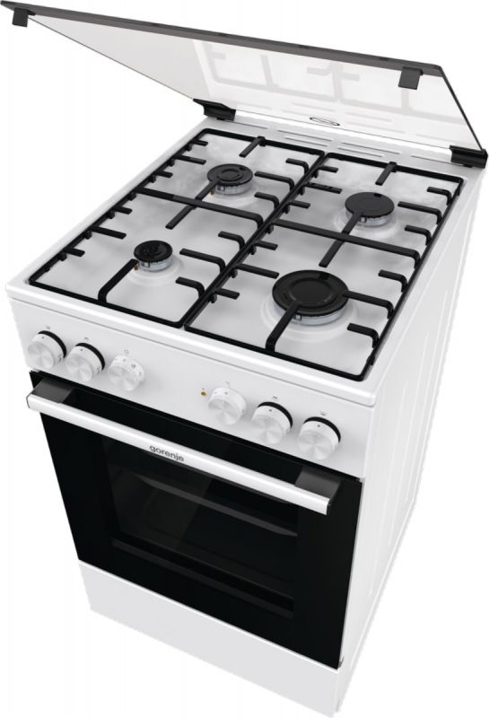 Плита Gorenje комбінована, 62л, 50x60см, газ-контроль, емальовані, білий