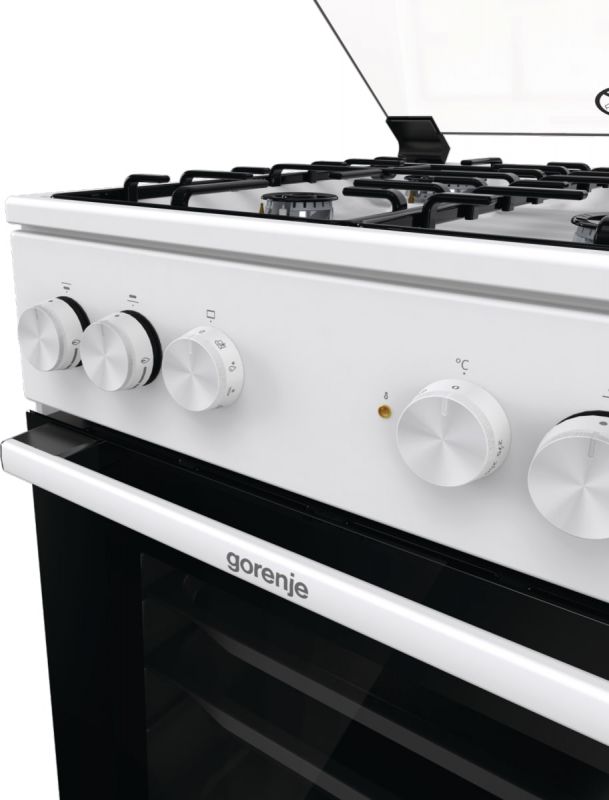 Плита Gorenje комбінована, 62л, 50x60см, газ-контроль, емальовані, білий
