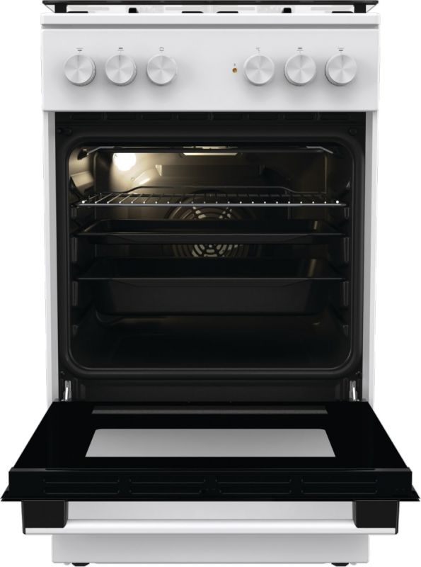 Плита Gorenje комбінована, 62л, 50x60см, газ-контроль, емальовані, білий