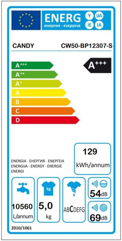 Пральна машина Candy фронтальна, 5кг, 1200, A+++, 44см, дисплей, інвертор, люк чорний, висота 70см, білий
