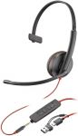 Гарнітура комп'ютерна моно On-ear Poly Blackwire 3215, USB-A, USB-C, 3.5 мм, всеспрямований, чорний
