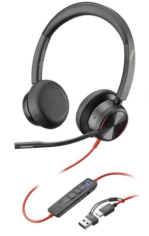 Гарнітура комп'ютерна стерео On-ear Poly Blackwire 8225-M, USB-A, USB-C, всеспрямований, ANC, Acoustic Fence, Microsoft Teams, чорний