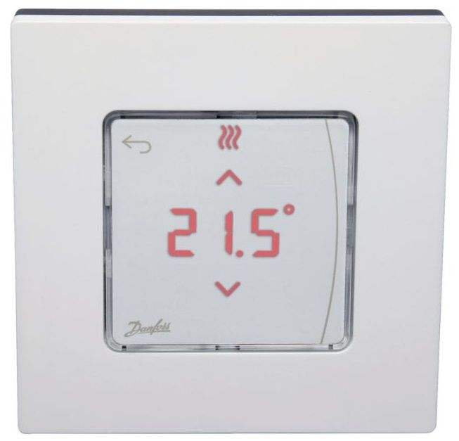 Терморегулятор Danfoss Icon2 RT, Display, +5...35 °C, програмований, дротовий, накладний, 24В, білий