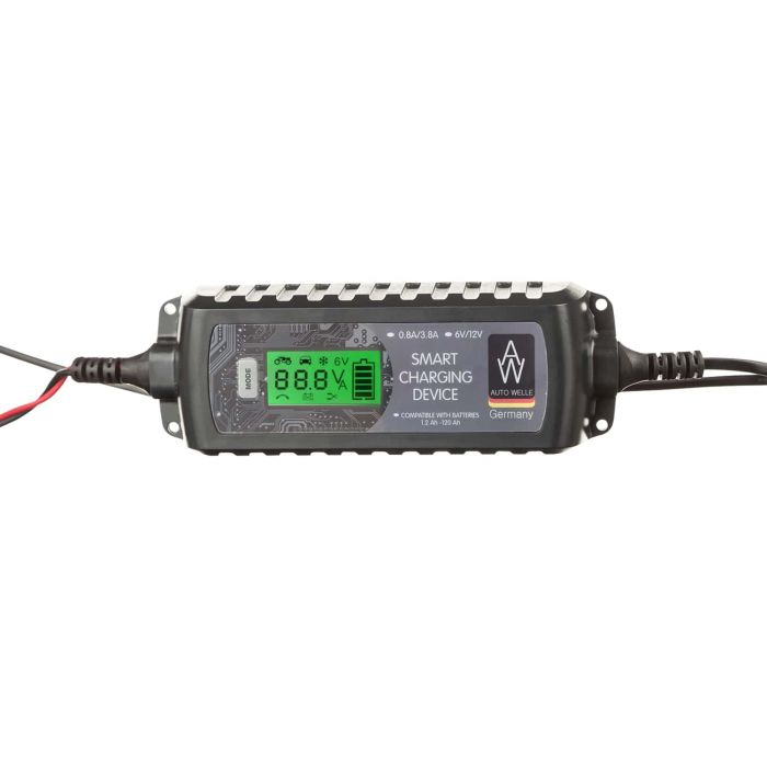 Зарядний пристрій Auto Welle AW05-1204 інтелектуальний, 230В, 6/12В, 0.8/3.8А, для STD/AGM/GEL 1.2-120А-год, режими повільний, стандартний, зимовий