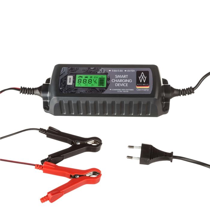 Зарядний пристрій Auto Welle AW05-1204 інтелектуальний, 230В, 6/12В, 0.8/3.8А, для STD/AGM/GEL 1.2-120А-год, режими повільний, стандартний, зимовий