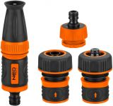 Набір для поливу Neo Tools 3/4", зрошувач ручний прямий, 2 конектори для шланга, конектор для крана 3/4"-1"
