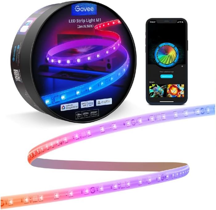 Стрічка світлодіодна розумна Govee H100E LED Strip Light M1 Matter Compatible 1m extension of H61E1, 1м, RGBIC , WI-FI/Bluetooth, білий