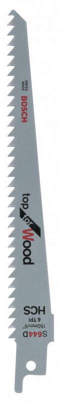 Полотно пиляльне для шабельної пилки Bosch по дереву, S 644 D HCS, 6TPI, 2шт