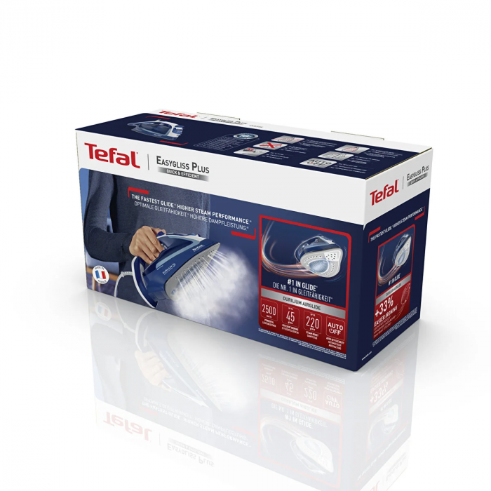 Праска Tefal Easygliss Plus, 2500Вт, 270мл, паровий удар -220гр, постійна пара - 45гр, керам. підошва, синій