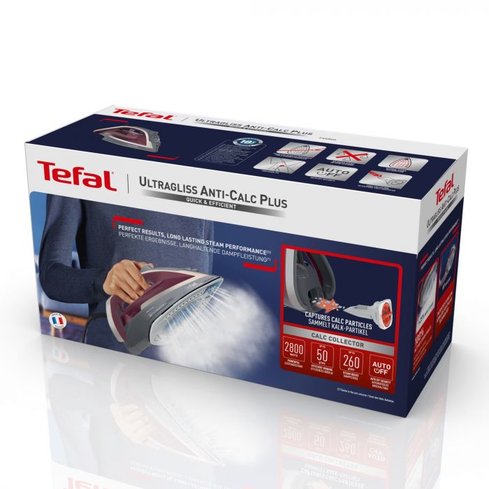 Праска Tefal Ultragliss Plus, 2800Вт, 270мл, паровий удар -260гр, постійна пара - 50гр, керам. підошва, бордово-сірий