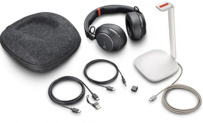 Гарнітура комп'ютерна стерео On-ear Poly Voyager Surround 85-M з підставкою для заряджання, BT 5.3, USB-A, USB-C, 3.5 мм, 10 x Omni-mic, ANC, SoundGuard Digital, Smart sensor, сертифікати Microsoft Teams, Microsoft Teams Open Office, Zoom, fast charge, чорний