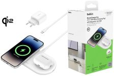 Зарядний пристрій бездротовий Belkin 2в1 15Вт Pad Qi2, білий