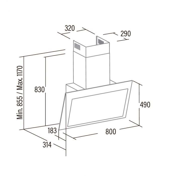 Витяжка похила Cata, 80см, 1350м.куб/год, Thalassa 800 xggr, сірий