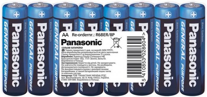 Батарейка Panasonic GENERAL PURPOSE вугільно-цинкова AA(R6) плівка, 8 шт.