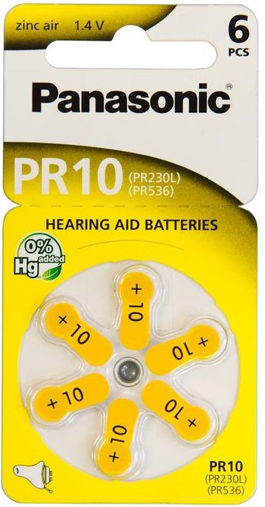 Батарейка Panasonic повітряно-цинкова PR230(10A, AC230E/EZ, ZA10, PR10, DA10) блістер, 6 шт.