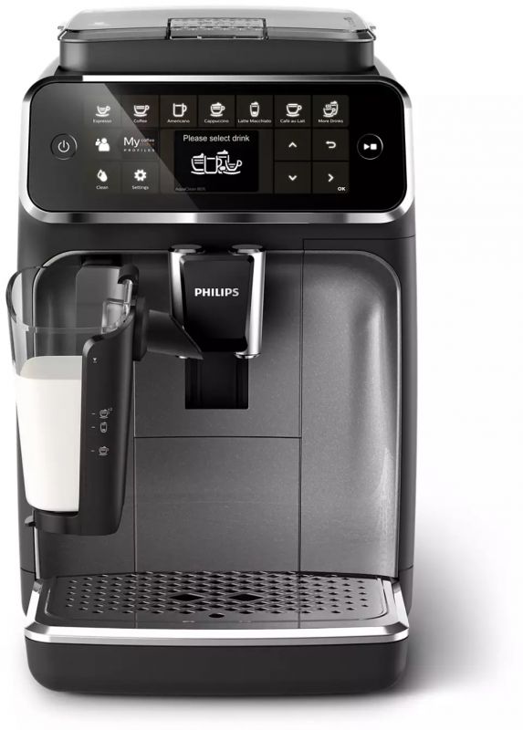 Кавомашина Philips Series 4300 LatteGo, 1.9л, зерно+мелена, автомат.капуч, дисплей, авторецептів -8, чорний