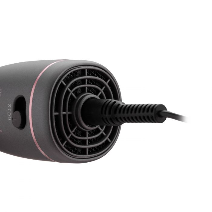 Фен-щітка ARDESTO Brush Pink Touch, 1200Вт, 2 швидкості, 2 темп. режими, LED-дисплей, функція іонізації , 4 насадки, сірий+ рожевий