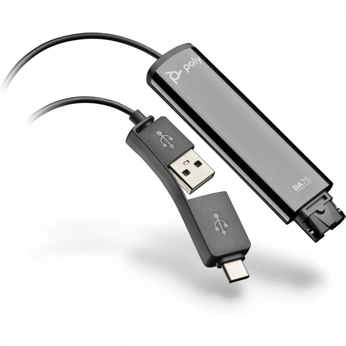 Перехідник Poly DA75 USB > QD для гарнітур EncorePro, USB-A, USB-C, чорний